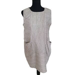 Whispers Womens Cotton Blend Beige White Stripe Pockets Shift Dress Small
